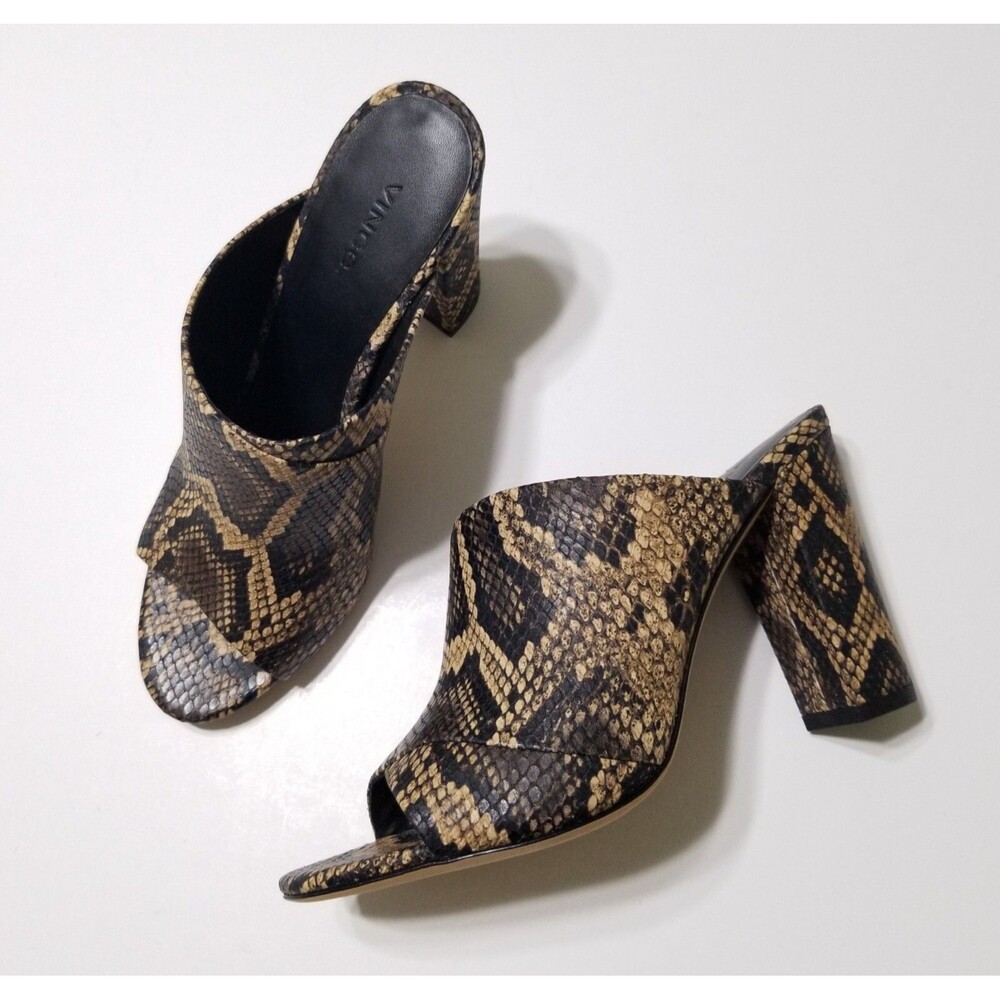 NIB Vince Heath Snake Print Leather Block Heel Sandal Mule Slide Senegal - Picture 7 of 16